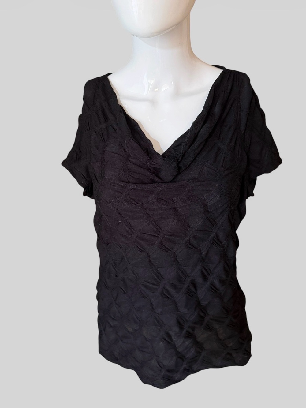 Passport Black Textured Cowl-Neck Blouse
